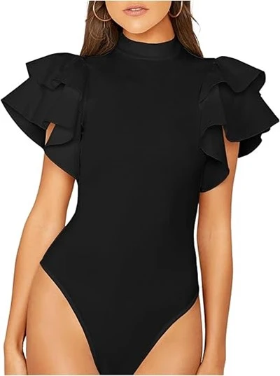 Ženski ruff Butterfly rukav mršav bodysuit